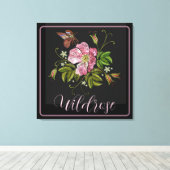 Elegant Floral Embroidery Pattern Black Background Canvas Afdruk (Insitu (Houten vloer))