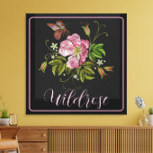 Elegant Floral Embroidery Pattern Black Background Canvas Afdruk (Insitu (Woonkamer))
