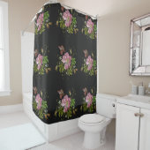 Elegant Floral Embroidery Pattern Black Background Douchegordijn (In situ)