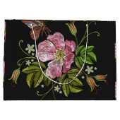 Elegant Floral Embroidery Pattern Black Background Groot Cadeauzakje (Achterkant)