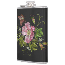 Elegant Floral Embroidery Pattern Black Background