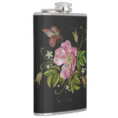 Elegant Floral Embroidery Pattern Black Background Heupfles (Rechts)