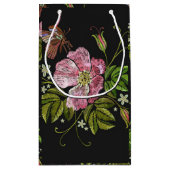 Elegant Floral Embroidery Pattern Black Background Klein Cadeauzakje (Achterkant)