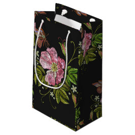 Elegant Floral Embroidery Pattern Black Background Klein Cadeauzakje