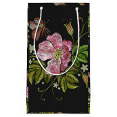 Elegant Floral Embroidery Pattern Black Background Klein Cadeauzakje (Voorkant)