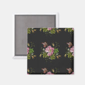 Elegant Floral Embroidery Pattern Black Background Magneet (Voorkant / Achterkant)