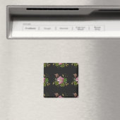 Elegant Floral Embroidery Pattern Black Background Magneet (Insitu (Vaatwasser))