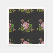 Elegant Floral Embroidery Pattern Black Background Servet (Voorkant)