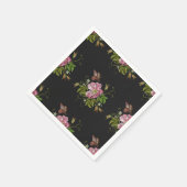 Elegant Floral Embroidery Pattern Black Background Servet (Hoek)