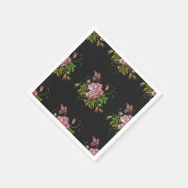 Elegant Floral Embroidery Pattern Black Background Servet