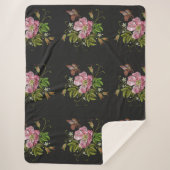 Elegant Floral Embroidery Pattern Black Background Sherpa Deken (Voorkant)