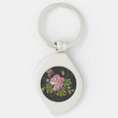 Elegant Floral Embroidery Pattern Black Background Sleutelhanger (Voorkant)