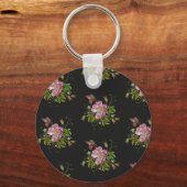 Elegant Floral Embroidery Pattern Black Background Sleutelhanger (Achterkant)