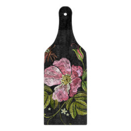 Elegant Floral Embroidery Pattern Black Background Snijplank