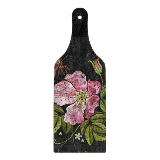 Elegant Floral Embroidery Pattern Black Background Snijplank (Voorkant)