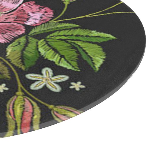 Elegant Floral Embroidery Pattern Black Background Snijplank (Hoek)