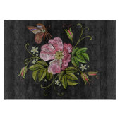 Elegant Floral Embroidery Pattern Black Background Snijplank (Voorkant)