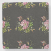 Elegant Floral Embroidery Pattern Black Background Stenen Onderzetter (Voorkant)