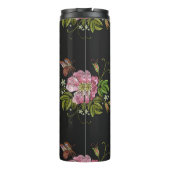 Elegant Floral Embroidery Pattern Black Background Thermosbeker (Achterkant)