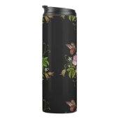 Elegant Floral Embroidery Pattern Black Background Thermosbeker (Geroteerd rechts)