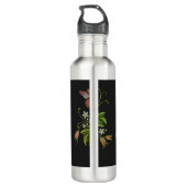 Elegant Floral Embroidery Pattern Black Background Waterfles (Achterkant)