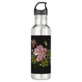 Elegant Floral Embroidery Pattern Black Background Waterfles (Voorkant)
