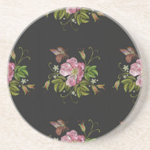 Elegant Floral Embroidery Pattern Black Background