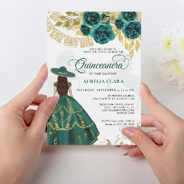Elegant Floral Emerald Green Horse Quinceañera Kaart