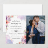 Elegant Floral en Couple Photo bruiloft Kaart (Voorkant / Achterkant)