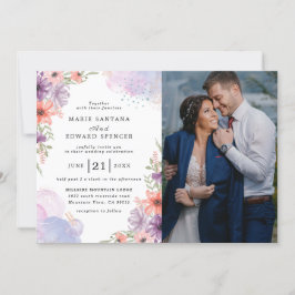 Elegant Floral en Couple Photo bruiloft Kaart