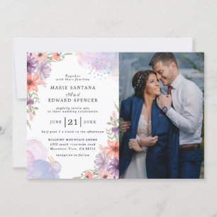 Elegant Floral en Couple Photo bruiloft Kaart