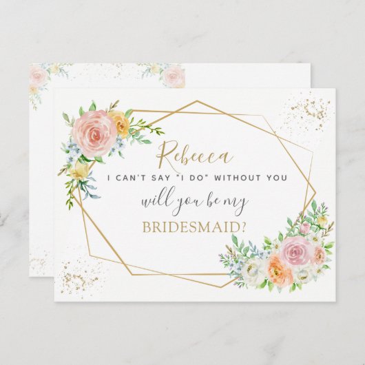 Elegant Floral en goud BRIDESMAID voorstel Uitnodiging Briefkaart (Voorkant / Achterkant)