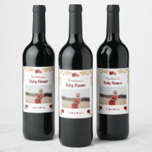 Elegant Floral en goudwijn Etiket Baby shower