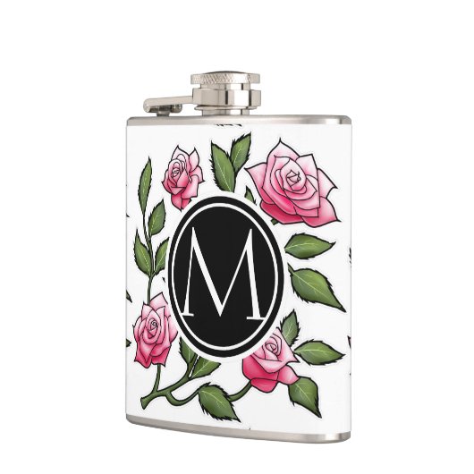Elegant Floral en Monogram Heupfles (Links)