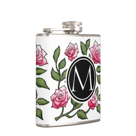 Elegant Floral en Monogram Heupfles (Rechts)