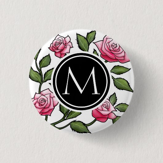 Elegant Floral en Monogram Ronde Button 3,2 Cm (Voorkant)