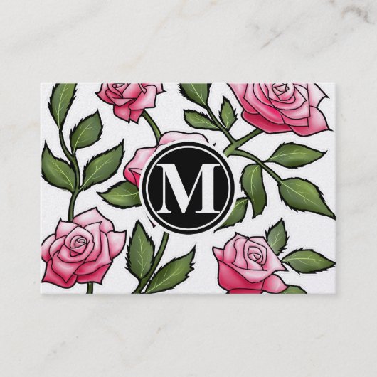 Elegant Floral en Monogram Visitekaartje (Voorkant)