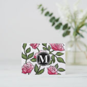 Elegant Floral en Monogram Visitekaartje (Staand voorkant)