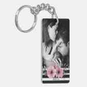 Elegant Floral en Stripes Aangepaste Foto Sleutelhanger (Voorkant Links)