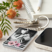 Elegant Floral en Stripes Aangepaste Foto Sleutelhanger (Voorkant Rechts)