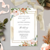 Elegant Floral en Terracotta Waterverf Wedding I Kaart