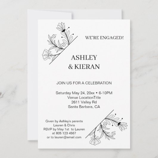 Elegant Floral Engagement Party Kaart (Voorkant)