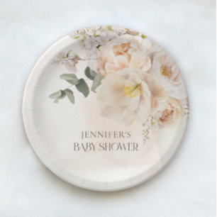 Elegant Floral Eucalyptus Baby shower Papieren Bordje