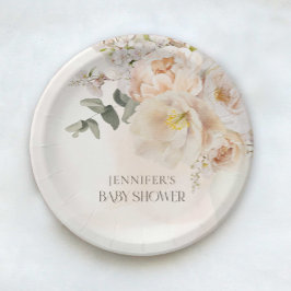 Elegant Floral Eucalyptus Baby shower Papieren Bordje