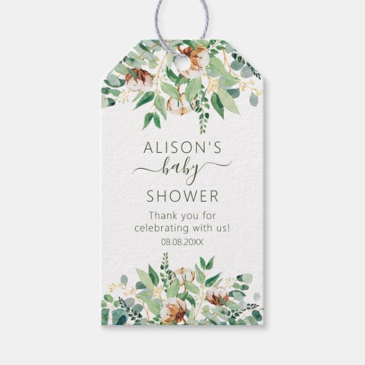 Elegant Floral Eucalyptus Greenery Baby shower Cadeaulabel (Voorkant)