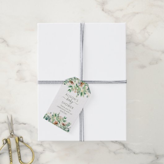 Elegant Floral Eucalyptus Greenery Baby shower Cadeaulabel (Met Touw)