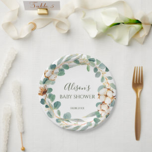 Elegant Floral Eucalyptus Greenery Baby shower Papieren Bordje