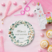 Elegant Floral Eucalyptus Greenery Baby shower Papieren Bordje (Feest)