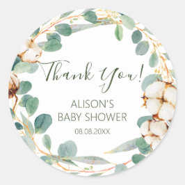 Elegant Floral Eucalyptus Greenery Baby shower Ronde Sticker