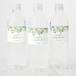 Elegant Floral Eucalyptus Greenery Baby shower Waterfles Etiket